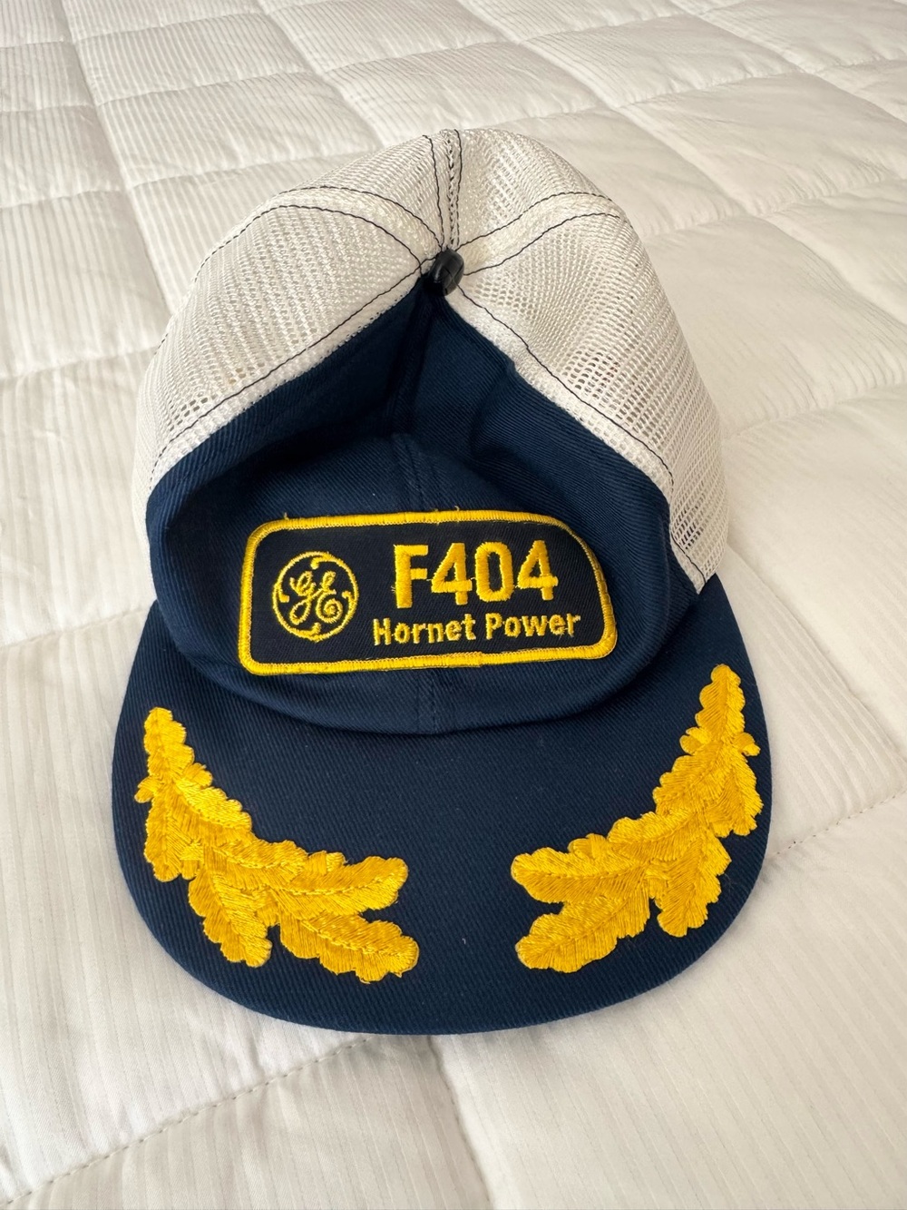 Vintage GE F404 Hornet Power Trucker Hat Scrambled Eggs Snapback Cap Blue